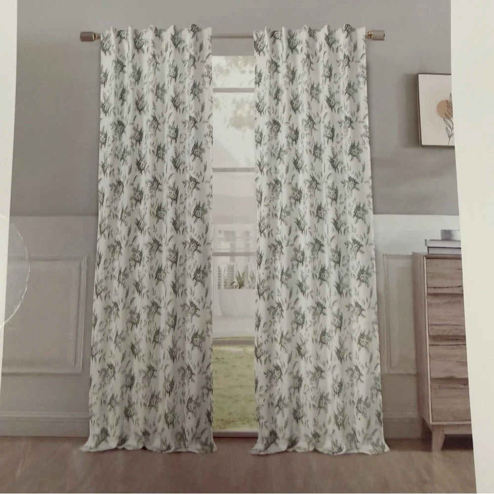 Laura Ashley Green Lilac Portland Floral Set of 2 Curtain Panels 38x96 in. NEW